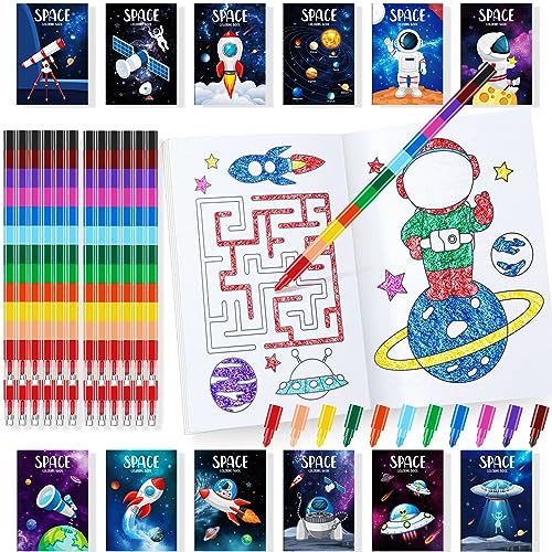 24 Outer Space Coloring Books Party Favors With 24 Crayons Alien Mini Drawing Book Bulk For Kids Solar System Astronaut Party Galaxy Birthday Planet Decor Goodie Bag Gift Stuffer Activity Supplies