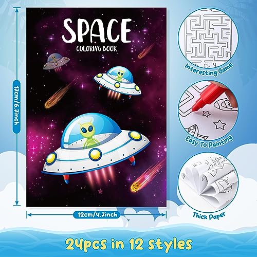 24 Outer Space Coloring Books Party Favors With 24 Crayons Alien Mini Drawing Book Bulk For Kids Solar System Astronaut Party Galaxy Birthday Planet Decor Goodie Bag Gift Stuffer Activity Supplies