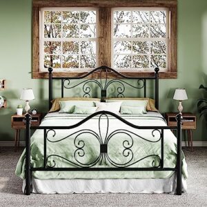 allewie queen size bed frame with headboard,metal bed frame with butterfly pattern design headboard & footboard,no box spring needed,easy assembly,black