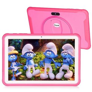 kids tablet, android tablet for kids 10.1 inches, 64gb kids tablet with case, dual camera, wifi, bluetooth, gms, kidproof app pre-installed, parent control, education, google, youtube (pink)