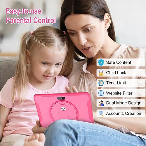 Kids Tablet, Android Tablet for Kids 10.1 Inches, 64GB Kids Tablet with Case, Dual Camera, WiFi, Bluetooth, GMS, Kidproof App Pre-Installed, Parent Control, Education, Google, YouTube (Pink)