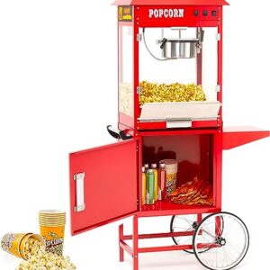 Garvee Commercial Popcorn Machine with Stand - Professional Cart Popcorn Maker Machine With 8 Oz Kettle Makes Up to 60 Cups, With Lockers for Home Movie Theater Style 34.3 * 19.3 * 31 inches