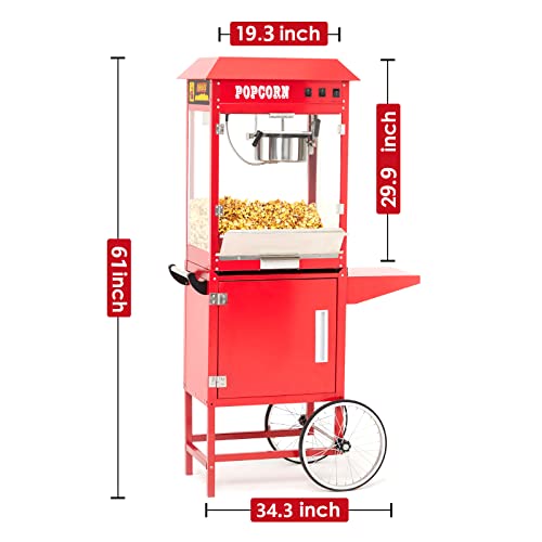 Garvee Commercial Popcorn Machine with Stand - Professional Cart Popcorn Maker Machine With 8 Oz Kettle Makes Up to 60 Cups, With Lockers for Home Movie Theater Style 34.3 * 19.3 * 31 inches