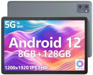 jumper 10 inch tablet, android 12 tablets with 2.0ghz octa-core processor, 8gb ram 128gb storage, full hd ips touch screen, 13+5mp dual camera, dual speakers, 6000mah battery, bluetooth5.0, gps.