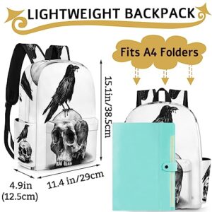 YoCosy School Backpack for Boys Girls Black Vintage Gothic Skull Day Of The Dead Bird Kids Backpack Bookbag for Elementary Preschool Travel Daypack Laptop Backpack Purse for Women Men Teens