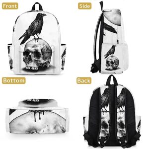 YoCosy School Backpack for Boys Girls Black Vintage Gothic Skull Day Of The Dead Bird Kids Backpack Bookbag for Elementary Preschool Travel Daypack Laptop Backpack Purse for Women Men Teens