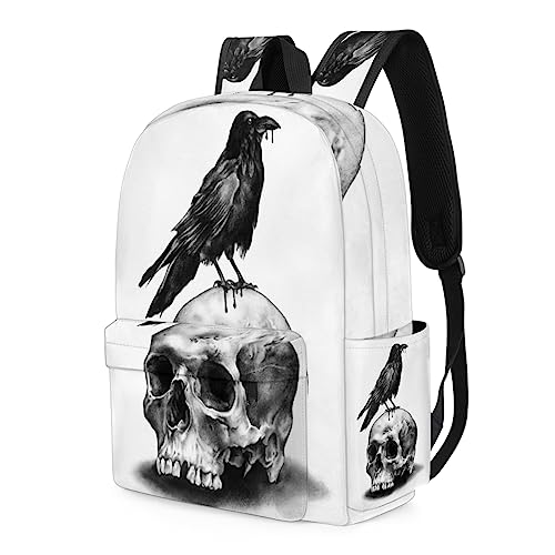 YoCosy School Backpack for Boys Girls Black Vintage Gothic Skull Day Of The Dead Bird Kids Backpack Bookbag for Elementary Preschool Travel Daypack Laptop Backpack Purse for Women Men Teens