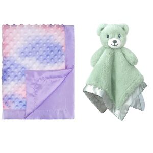 silky satin baby blanket+bear security blanket for girls unique tie dye minky fabric with soft luxury silk silky backing toddlers blanket for sleeping nursery travel decoration purple 30 x 40 inch