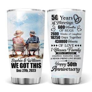kobalo cheering 50th anniversary tumbler to newlywed couples partners spouses lovers him her family friends tumblers 20oz insulated steel with lid for 50 years of marriage