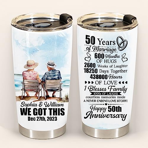 KOBALO Cheering 50th Anniversary Tumbler to Newlywed Couples Partners Spouses Lovers Him Her Family Friends Tumblers 20oz Insulated Steel with Lid for 50 Years of Marriage