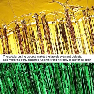 Peryiter 6 Pcs Backdrop Curtain 3.3 x 6.6 ft Glitter Tinsel Foil Fringe Curtains PET Fringe Curtain Backdrop Party Photo Backdrop Streamer Backdrop for Home Outdoor Party (Green, Gold)