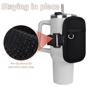 Neoprene Water Bottle Pouch Compatible with Stanley Tumbler Quencher Adventure IceFlow Compatible with Simple Modern with Handle 20oz 30oz 40oz, Gym Tumbler Cup Accessories Bag for Sports (Black)