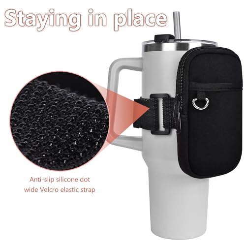 Neoprene Water Bottle Pouch Compatible with Stanley Tumbler Quencher Adventure IceFlow Compatible with Simple Modern with Handle 20oz 30oz 40oz, Gym Tumbler Cup Accessories Bag for Sports (Black)