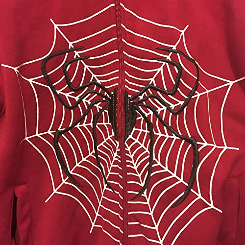 Yuemengxuan Women Y2k Goth Hoodie Zip up Casual Sweatshirt Spider Skeleton Aesthetic Graphic Top Gothic Jacket Streetwear (Red-P, L)