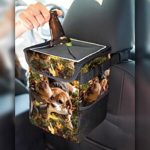 RODAILYCAY Car Garbage Bin with Lid, Waterproof Car Trash Can Center Console, Girl Kissing Her Dog in Forest Auto Dustbin Garbage Organizer, Vehicle Trash Can for Car