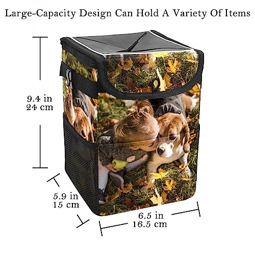 RODAILYCAY Car Garbage Bin with Lid, Waterproof Car Trash Can Center Console, Girl Kissing Her Dog in Forest Auto Dustbin Garbage Organizer, Vehicle Trash Can for Car