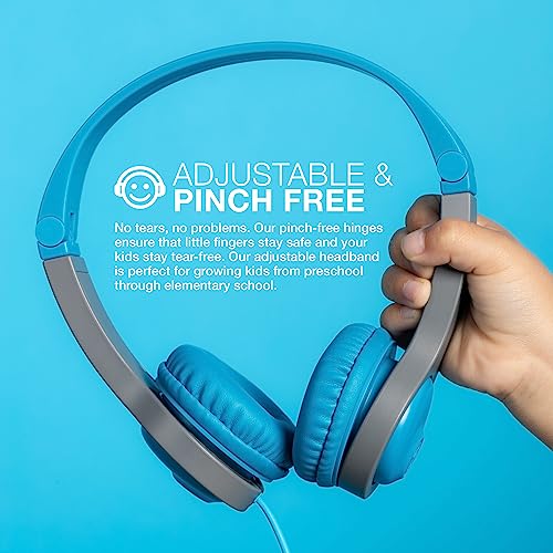 JLab JBuddies Folding Kids Wired Headphones Gen 2, Blue/Grey, Toddler Headphones, Noise Isolation, Kids Safe, Volume Limiting Headphones, Headphones for Children Ages 2+