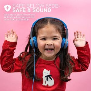 JLab JBuddies Folding Kids Wired Headphones Gen 2, Blue/Grey, Toddler Headphones, Noise Isolation, Kids Safe, Volume Limiting Headphones, Headphones for Children Ages 2+