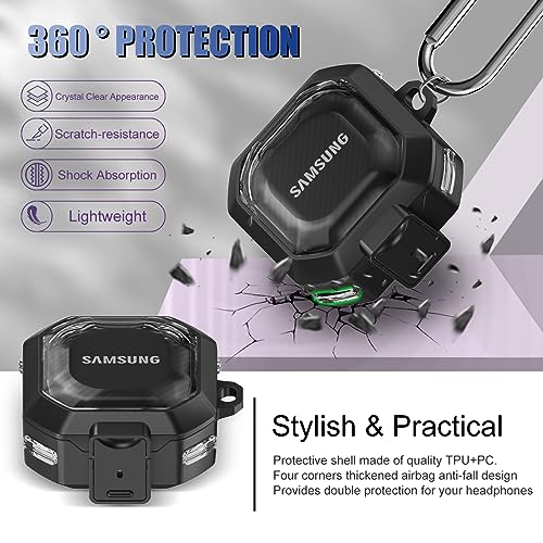 [with Lock]Case for Galaxy Buds 2 Pro Case(2022)/Galaxy Buds Pro Case(2021)/Galaxy Buds 2 Case (2021)/Galaxy Buds Live Case(2020), Clear Carbon Fiber Protective Case with Keychain/Cleaner Pen (Black)