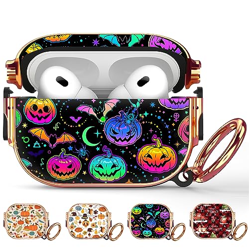 Bvatiuo for Airpods Pro 2nd Generation/1 Generation Case with Keychain,Airpods Pro 2 Case for Women Men, Full Protective Hard Shockproof AirPods Pro Case (2022/2019) (Halloween Pumpkin)