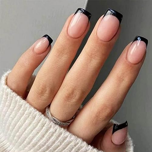 FURUBETA Square Press on Nails Short, Nude Press On Nails French, Fake Nails Full Cover for Women 24PCS