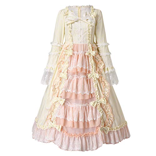 Women's Lolita Dress Gothic Punk Skirt Cute Punk Rock Dresses Sleeveless Dress Women 18th Century Renaissance Dress for Bridal Shower(Beige,Small)