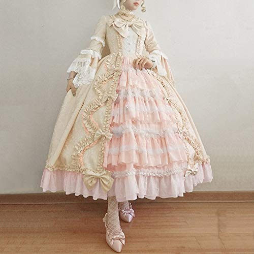 Women's Lolita Dress Gothic Punk Skirt Cute Punk Rock Dresses Sleeveless Dress Women 18th Century Renaissance Dress for Bridal Shower(Beige,Small)