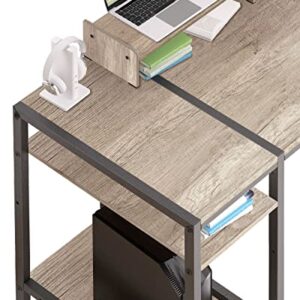 MINOSYS Computer Gaming Desk - 47" Home Office Desk with Storage, Writing Desk with Monitor Stand, Modern Simple Study Corner Table, Adjustable Storage Space, Gray