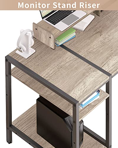 MINOSYS Computer Gaming Desk - 47" Home Office Desk with Storage, Writing Desk with Monitor Stand, Modern Simple Study Corner Table, Adjustable Storage Space, Gray