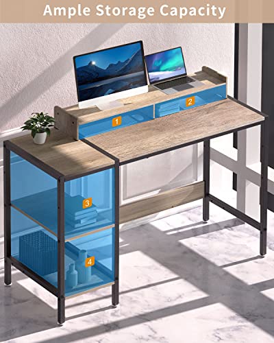 MINOSYS Computer Gaming Desk - 47" Home Office Desk with Storage, Writing Desk with Monitor Stand, Modern Simple Study Corner Table, Adjustable Storage Space, Gray