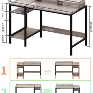 MINOSYS Computer Gaming Desk - 47" Home Office Desk with Storage, Writing Desk with Monitor Stand, Modern Simple Study Corner Table, Adjustable Storage Space, Gray