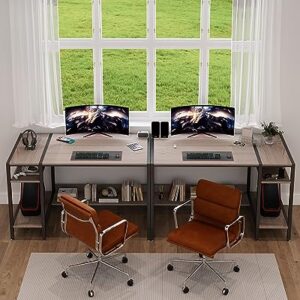 MINOSYS Computer Gaming Desk - 47" Home Office Desk with Storage, Writing Desk with Monitor Stand, Modern Simple Study Corner Table, Adjustable Storage Space, Gray