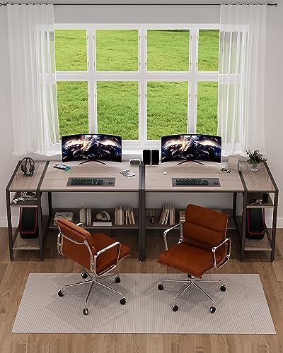 MINOSYS Computer Gaming Desk - 47" Home Office Desk with Storage, Writing Desk with Monitor Stand, Modern Simple Study Corner Table, Adjustable Storage Space, Gray