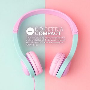 JLab JBuddies Folding Kids Wired Headphones Gen 2, Pink/Teal, Toddler Headphones, Noise Isolation, Kids Safe, Volume Limiting Headphones, Headphones for Children Ages 2+