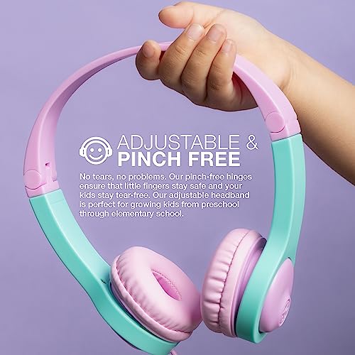 JLab JBuddies Folding Kids Wired Headphones Gen 2, Pink/Teal, Toddler Headphones, Noise Isolation, Kids Safe, Volume Limiting Headphones, Headphones for Children Ages 2+