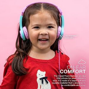 JLab JBuddies Folding Kids Wired Headphones Gen 2, Pink/Teal, Toddler Headphones, Noise Isolation, Kids Safe, Volume Limiting Headphones, Headphones for Children Ages 2+