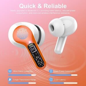 Wireless Earbuds, Bluetooth 5.3 Headphones with 4 ENC Noise Cancelling Mic, Bluetooth Earbuds 40H Playtime , Wireless Headphones in ear Earphones Deep Bass Stereo, LED Display, IP7 Waterproof, Orange