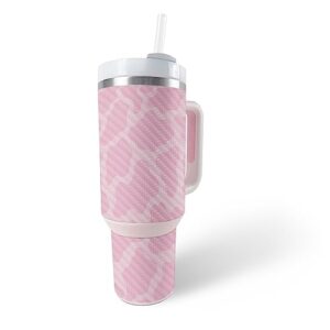 mightyskins carbon fiber skin compatible with stanley the quencher h2.0 flowstate 40 oz tumbler - pink giraffe | protective, durable textured carbon fiber finish | easy to apply