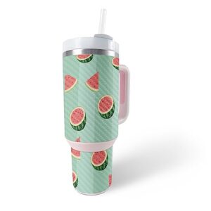 mightyskins carbon fiber skin compatible with stanley the quencher h2.0 flowstate 40 oz tumbler - watermelon patch | protective, durable textured carbon fiber finish | easy to apply