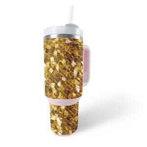 mightyskins carbon fiber skin compatible with stanley the quencher h2.0 flowstate 40 oz tumbler - gold chips | protective, durable textured carbon fiber finish | easy to apply