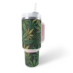 mightyskins carbon fiber skin compatible with stanley the quencher h2.0 flowstate 40 oz tumbler - cannabis culture | protective, durable textured carbon fiber finish | easy to apply