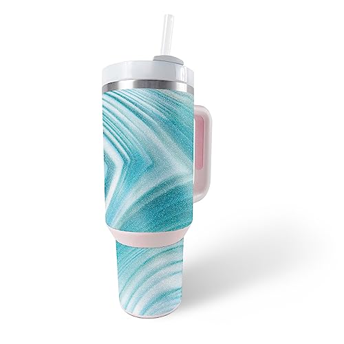 MightySkins Glossy Glitter Skin Compatible with Stanley The Quencher H2.0 FlowState 40 Oz Tumbler - Aquamarine Quartz | Protective, Durable High-Gloss Glitter Finish | Easy to Apply