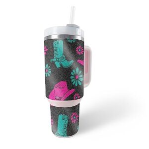 mightyskins glossy glitter skin compatible with stanley the quencher h2.0 flowstate 40 oz tumbler - neon cowgirl | protective, durable high-gloss glitter finish | easy to apply