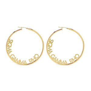 sorority shop sigma gamma rho- hoop 18k gold plated dainty earrings for women - sigma gamma rho jewelry with ideal 2" diameter hoops - sigma gamma rho gifts