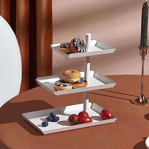 ZOENN 3 Tier Serving Tray Stand - White Tiered Tray Stand for Entertaining and Party, Metal Food Display Platters for Dessert, Cake, Pastry, Cookie, Fruit