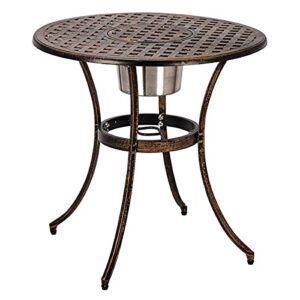 KUJYBG European Style Cast Aluminum Outdoor 3 Piece Patio Bistro Set of Table and Chairs with Ice Bucket Bronze Outdoor Furniture Set