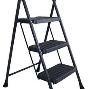 Elevon Folding Step Stool with Wide Anti-Slip Pedal, ​330​lbs Sturdy Steel Ladder, 3-Step