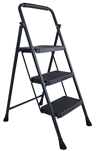 Elevon Folding Step Stool with Wide Anti-Slip Pedal, ​330​lbs Sturdy Steel Ladder, 3-Step