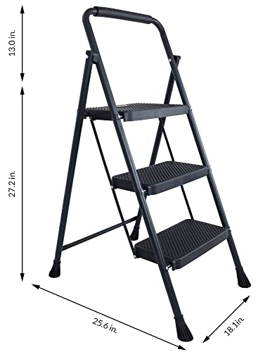 Elevon Folding Step Stool with Wide Anti-Slip Pedal, ​330​lbs Sturdy Steel Ladder, 3-Step