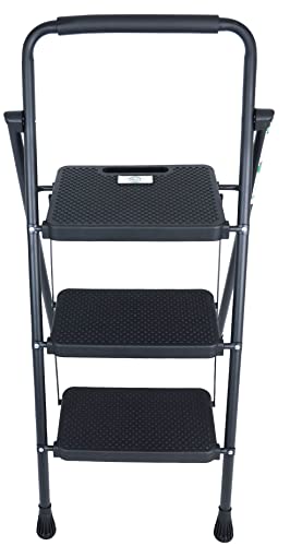 Elevon Folding Step Stool with Wide Anti-Slip Pedal, ​330​lbs Sturdy Steel Ladder, 3-Step